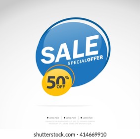 Blue Sale and special offer. 50% off. Vector illustration.Theme color.