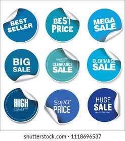 Blue sale stickers vector illustration collection