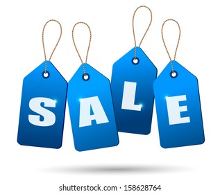 Blue sale tags. Concept of discount shopping. Vector.