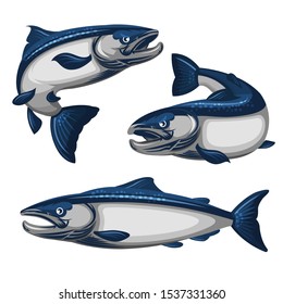 blue salmon fish design on white background