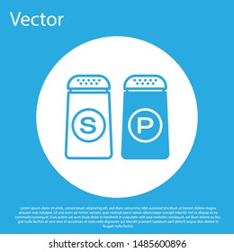 Blue Salt and pepper icon isolated on blue background. Cooking spices. White circle button. Vector Illustration