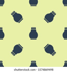 Blue Salt and pepper icon isolated seamless pattern on yellow background. Cooking spices.  Vector Illustration