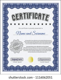 Blue Sample Certificate. Artistry design. With quality background. Customizable, Easy to edit and change colors. 