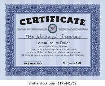 Blue Sample Certificate. Artistry design. With quality background. Detailed. 