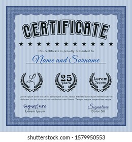 Blue Sample Certificate. Artistry design. Printer friendly. Customizable, Easy to edit and change colors. 