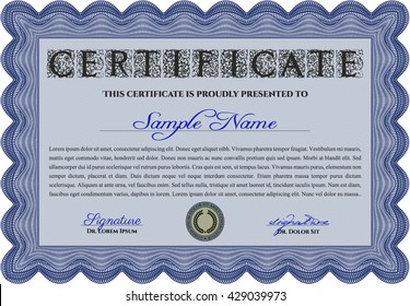 Blue Sample Certificate. Artistry design. With quality background. Vector pattern that is used in money and certificate. 