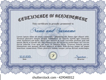 Blue Sample Certificate. Artistry design. With quality background. Vector pattern that is used in money and certificate. 