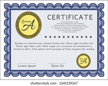 Blue Sample Certificate. With background. Superior design. Customizable, Easy to edit and change colors. 