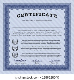Blue Sample Certificate. Beauty design. Vector illustration. Easy to print. 