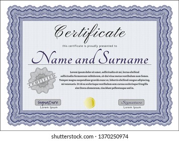 Blue Sample Certificate. Beauty design. Printer friendly. Customizable, Easy to edit and change colors. 