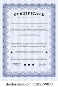 Blue Sample Certificate. Beauty design. Complex background. Vector illustration. 