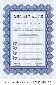 Blue Sample Certificate. With complex background. Vector illustration. Good design. 