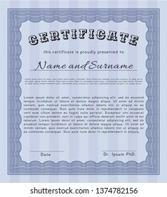 Blue Sample Certificate. With complex background. Customizable, Easy to edit and change colors. Elegant design. 