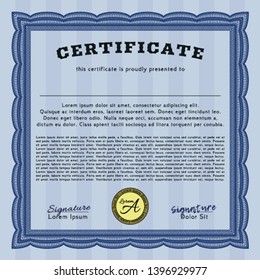 Blue Sample Certificate. With complex background. Detailed. Good design. 
