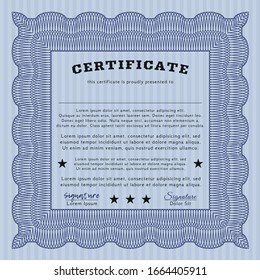 Blue Sample Certificate. With complex background. Artistry design. Detailed. 