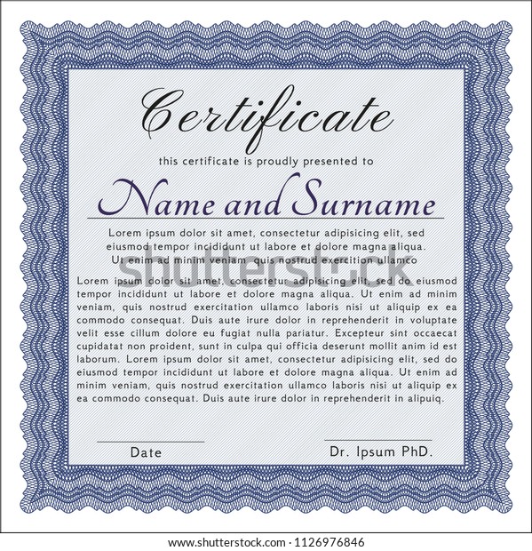 Blue Sample Certificate Complex Background Customizable Stock Vector ...