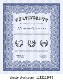 Blue Sample Certificate. With complex linear background. Money Pattern design. Customizable, Easy to edit and change colors. 
