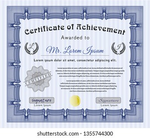 Blue Sample Certificate. With complex linear background. Vector illustration. Modern design. 