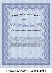 Blue Sample Certificate. Cordial design. With quality background. Vector illustration. 