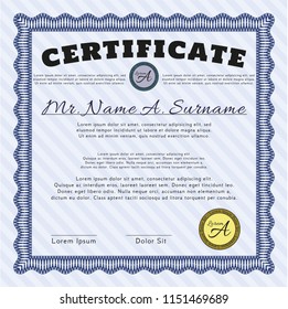 Blue Sample Certificate. Customizable, Easy to edit and change colors. With guilloche pattern. Cordial design. 