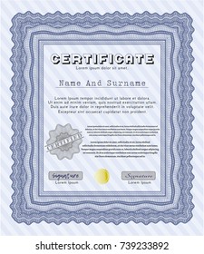 Blue Sample Certificate. Customizable, Easy to edit and change colors. With guilloche pattern. Elegant design. 