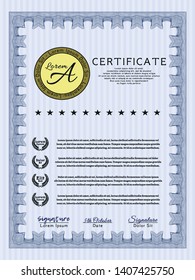 Blue Sample Certificate. Detailed. With background. Modern design. 