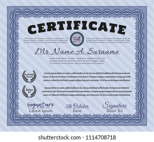 Blue Sample Certificate. Detailed. With complex background. Beauty design. 