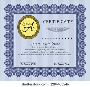 Blue Sample Certificate. Detailed. With complex linear background. Good design. 