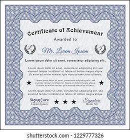 Blue Sample Certificate. Detailed. Easy to print. Nice design. 