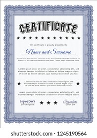 Blue Sample Certificate. Detailed. Easy to print. Modern design. 