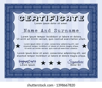 Blue Sample Certificate. Detailed. Easy to print. Excellent design. 