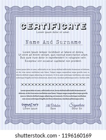 Blue Sample Certificate. Detailed. With guilloche pattern and background. Excellent design. 