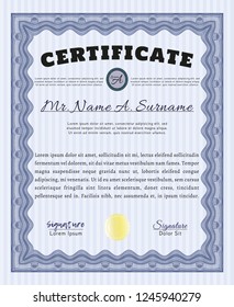 Blue Sample Certificate. Detailed. Printer friendly. Artistry design. 