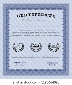 Blue Sample certificate or diploma. Artistry design. Detailed. With guilloche pattern and background. 