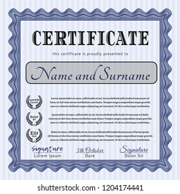Blue Sample certificate or diploma. Artistry design. Customizable, Easy to edit and change colors. With quality background. 