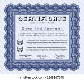 Blue Sample certificate or diploma. Artistry design. With guilloche pattern and background. Customizable, Easy to edit and change colors. 