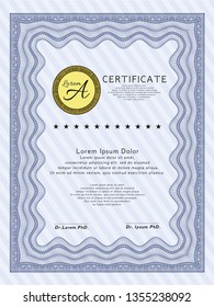 Blue Sample certificate or diploma. Artistry design. With quality background. Vector illustration. 