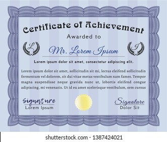 Blue Sample certificate or diploma. Artistry design. Customizable, Easy to edit and change colors. Easy to print. 