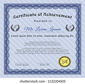 Blue Sample certificate or diploma. With background. Elegant design. Vector illustration. 