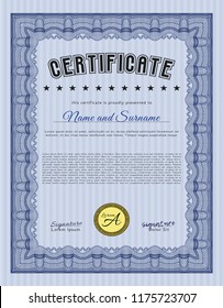 Blue Sample certificate or diploma. With background. Vector illustration. Excellent design. 