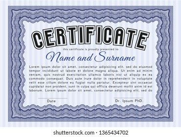 Blue Sample certificate or diploma. With background. Superior design. Customizable, Easy to edit and change colors. 