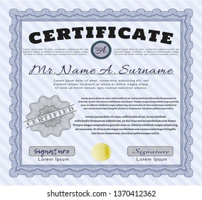 Blue Sample certificate or diploma. With background. Vector illustration. Good design. 