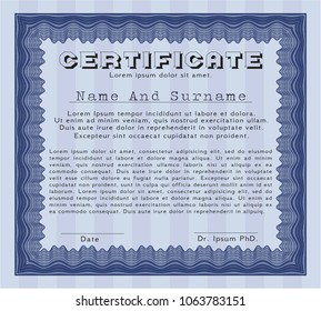 Blue Sample certificate or diploma. With complex background. Vector illustration. Retro design. 