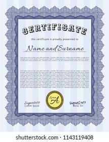Blue Sample certificate or diploma. Complex background. Beauty design. Detailed. 