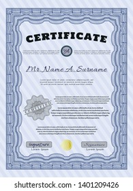 Blue Sample certificate or diploma. Complex background. Customizable, Easy to edit and change colors. Elegant design. 