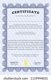 Blue Sample certificate or diploma. Customizable, Easy to edit and change colors. With great quality guilloche pattern. Artistry design. 