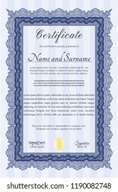 Blue Sample certificate or diploma. Customizable, Easy to edit and change colors. With linear background. Sophisticated design. 