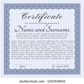 Blue Sample certificate or diploma. Customizable, Easy to edit and change colors. With complex background. Elegant design. 