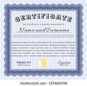 Blue Sample certificate or diploma. Customizable, Easy to edit and change colors. Printer friendly. Beauty design. 