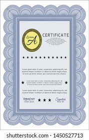 Blue Sample certificate or diploma. Customizable, Easy to edit and change colors. With complex background. Artistry design. 